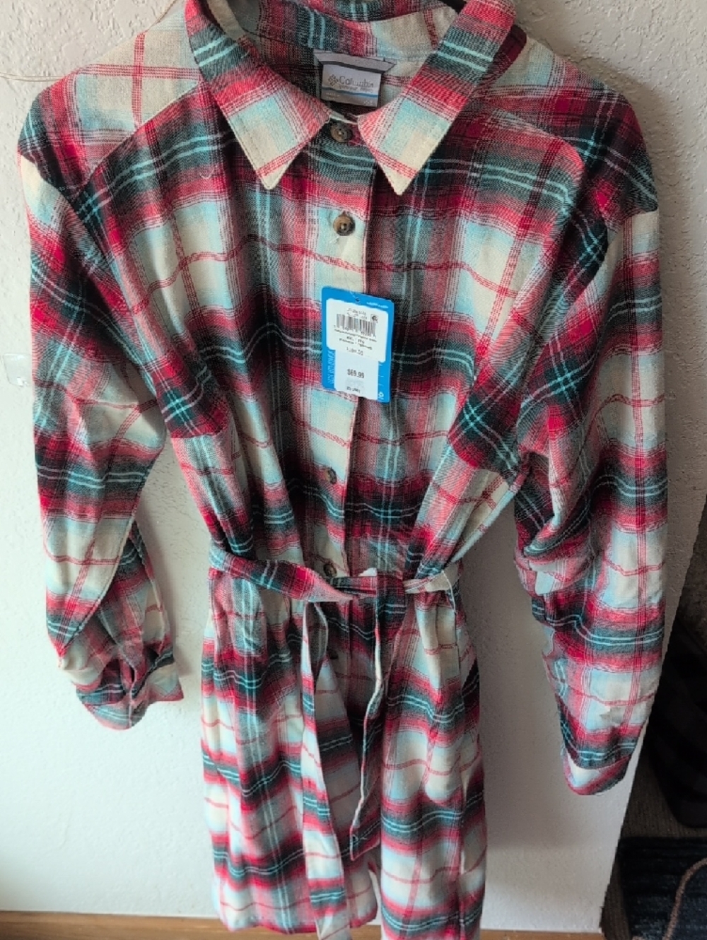 Columbia Red, Green and Cream Plaid Button-Up Shirt Dress - Picture 2 of 3